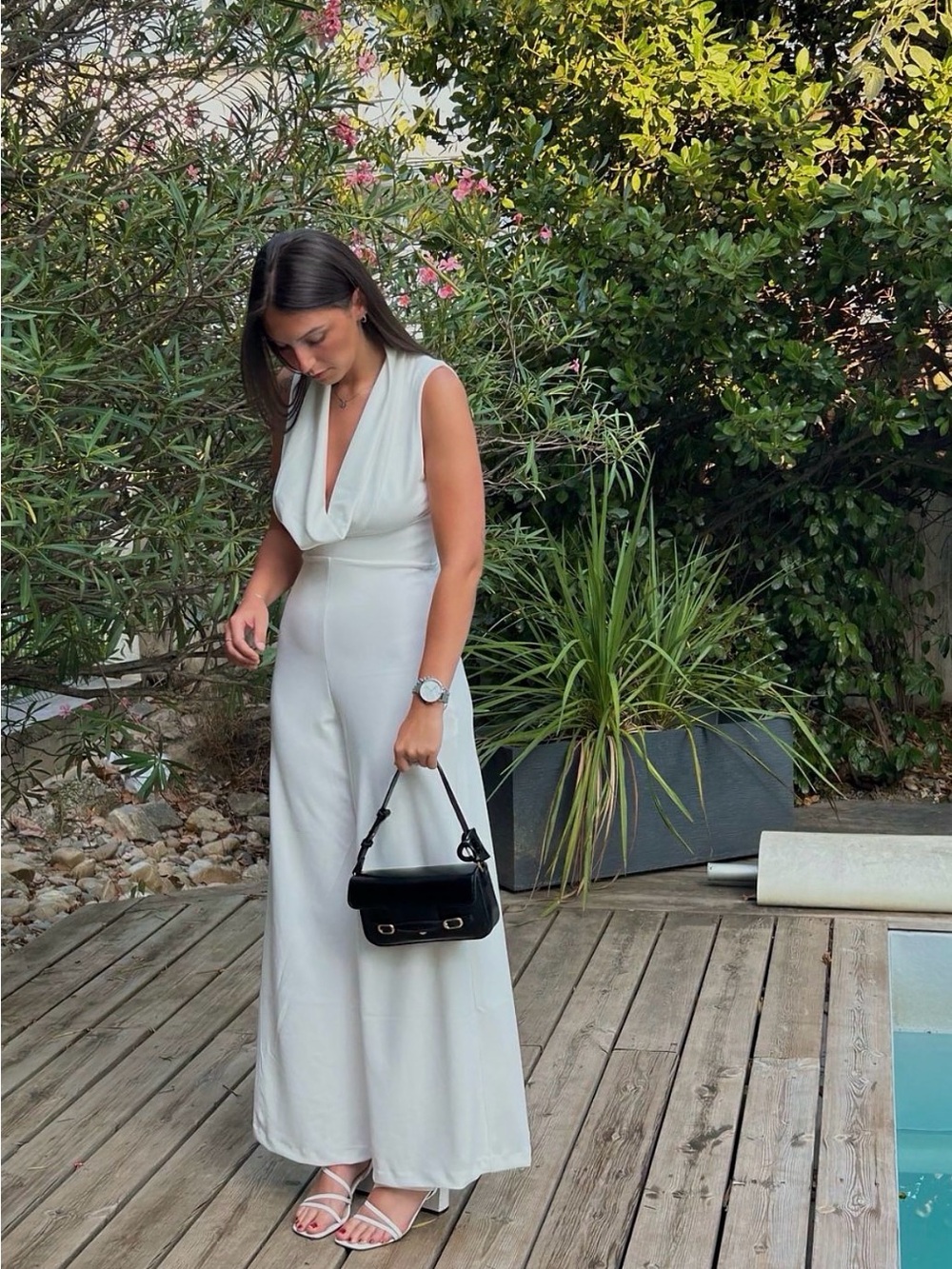 Zara White Sleeveless Cowl-Neck Wide-Leg Jumpsuit - Picture 5 of 14